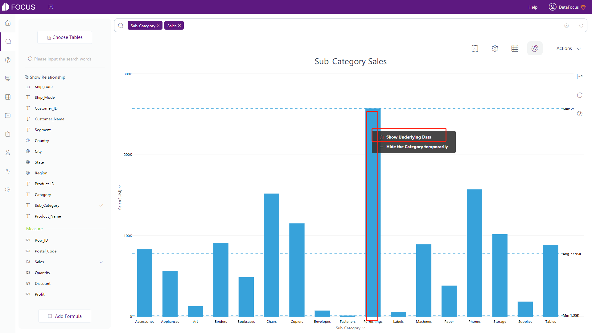 Figure 3-4-136 Display underlying data button